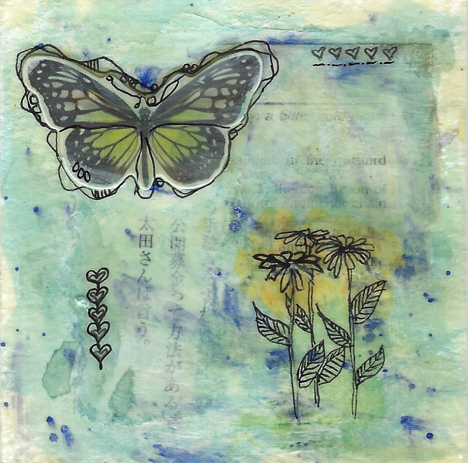 Mixed media butterfly collage